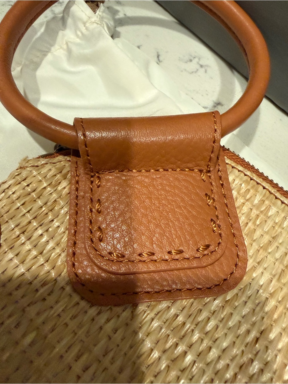 HOBO Tan Woven Wristlet with Brown Leather Ring Handle - Picture 5 of 16
